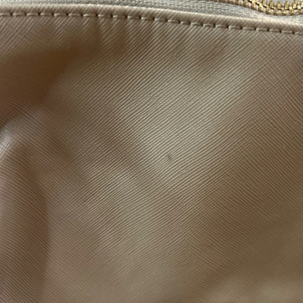 RYLA Baby Bag Taupe Faux Leather Gold Zipper Front‎ Pocket Mini